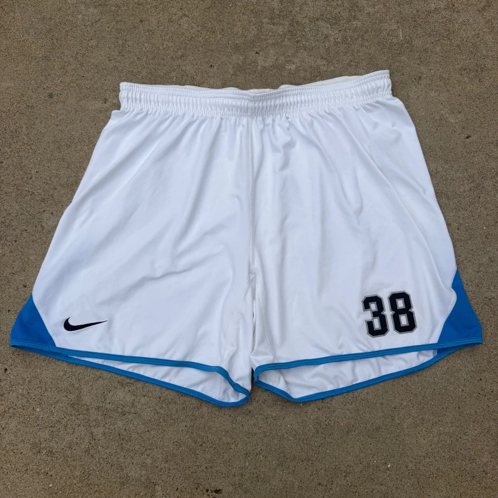 NIKE | Mens Soccer Athletic Shorts 3XL White Blue Vintage Athleisure Dri-FIT